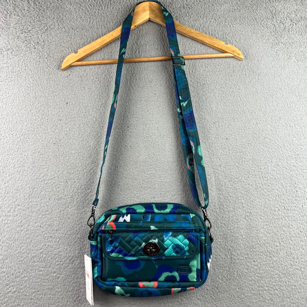 Lug Switch Crossbody Bag Teal Floral RFID Quilted Convertible Waist Bag NWT